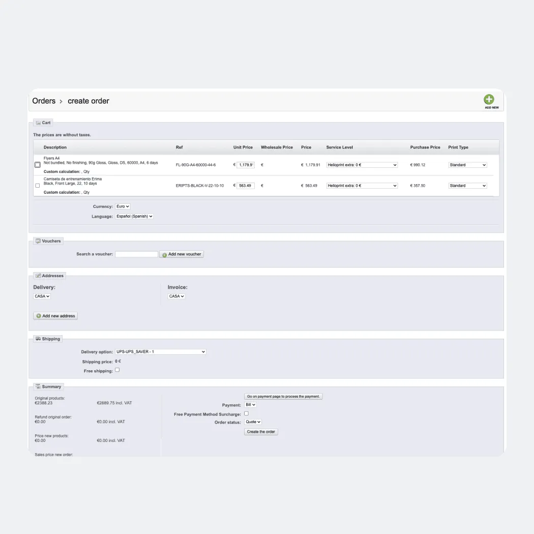 Order creation in Presta
